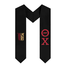 Load image into Gallery viewer, Theta Chi Graduation Stole With Shield - Black, Military Red &amp; Resolute Gold