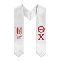 Load image into Gallery viewer, Theta Chi + Shield + Class of 2026 Graduation Stole - White, Military Red &amp; Resolute Gold