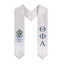 Load image into Gallery viewer, Theta Phi Alpha + Crest + Class of 2024 Graduation Stole - White, Navy &amp; Goldenrod