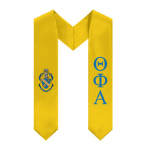 Load image into Gallery viewer, Theta Phi Alpha Graduation Stole With Crest - Goldenrod &amp; Blue