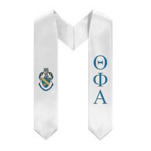 Load image into Gallery viewer, Theta Phi Alpha Graduation Stole With Crest - White, Blue &amp; Gold