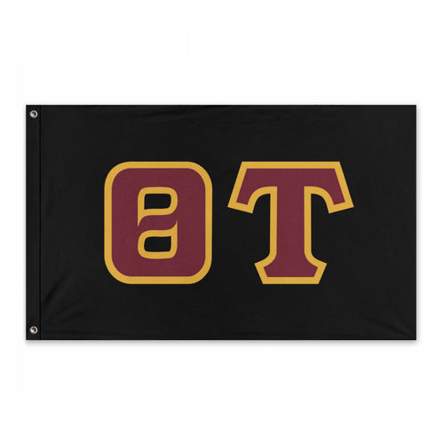 Theta Tau Greek Block Flag - Black, Foliage Rose & Light Gold