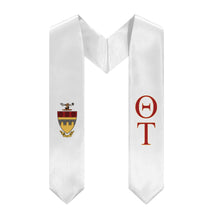 Load image into Gallery viewer, Theta Tau Graduation Stole With Crest - White, Dark Red &amp; Yellow