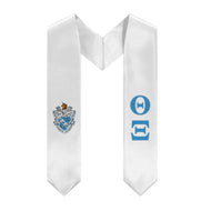 Theta Xi Stole + Block Letters + Crest - White, Azure & Silver - 1