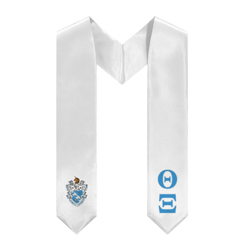 Theta Xi Stole + Block Letters + Crest - White, Azure & Silver - 2