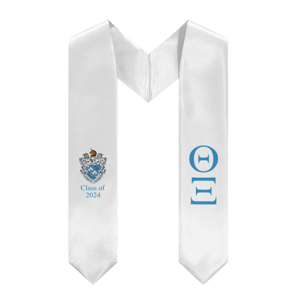 Theta Xi + Crest + Class of 2024 Graduation Stole - White, Azure & Silver