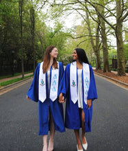 Load image into Gallery viewer, Delta Delta Delta Graduation Stole With Crest - White &amp; Turquoise