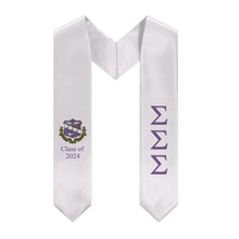 Load image into Gallery viewer, Sigma Sigma Sigma + Crest + Class of 2024 Graduation Stole - White &amp; Purple