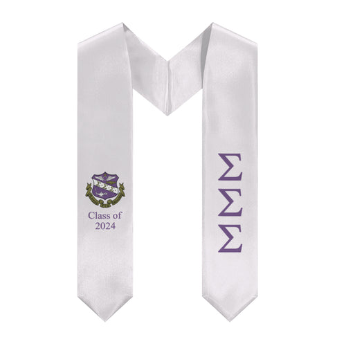 Sigma Sigma Sigma + Crest + Class of 2024 Graduation Stole - White & Purple