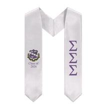Load image into Gallery viewer, Sigma Sigma Sigma + Crest + Class of 2026 Graduation Stole - White &amp; Purple