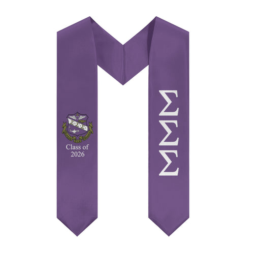 Sigma Sigma Sigma + Crest + Class of 2026 Graduation Stole - Purple & White