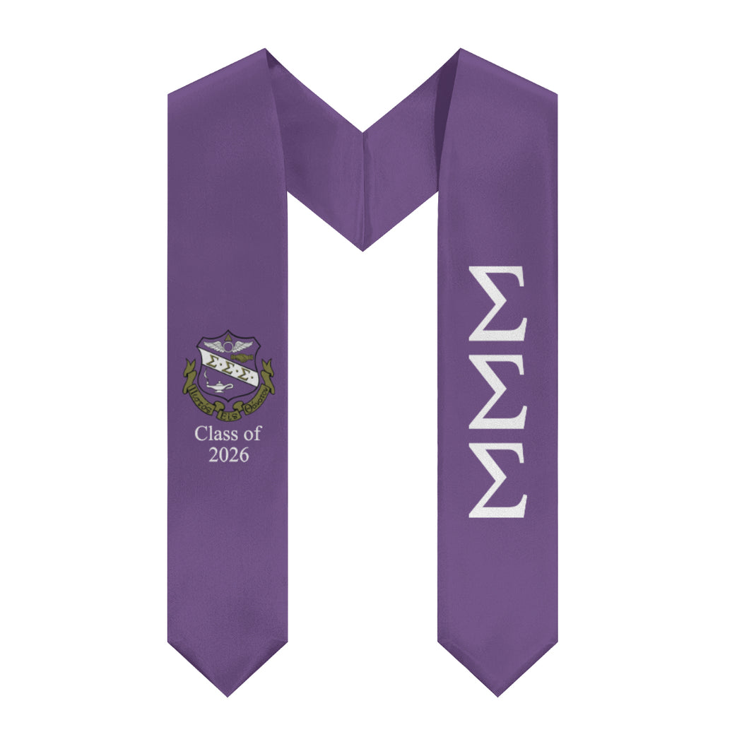 Sigma Sigma Sigma + Crest + Class of 2026 Graduation Stole - Purple & White