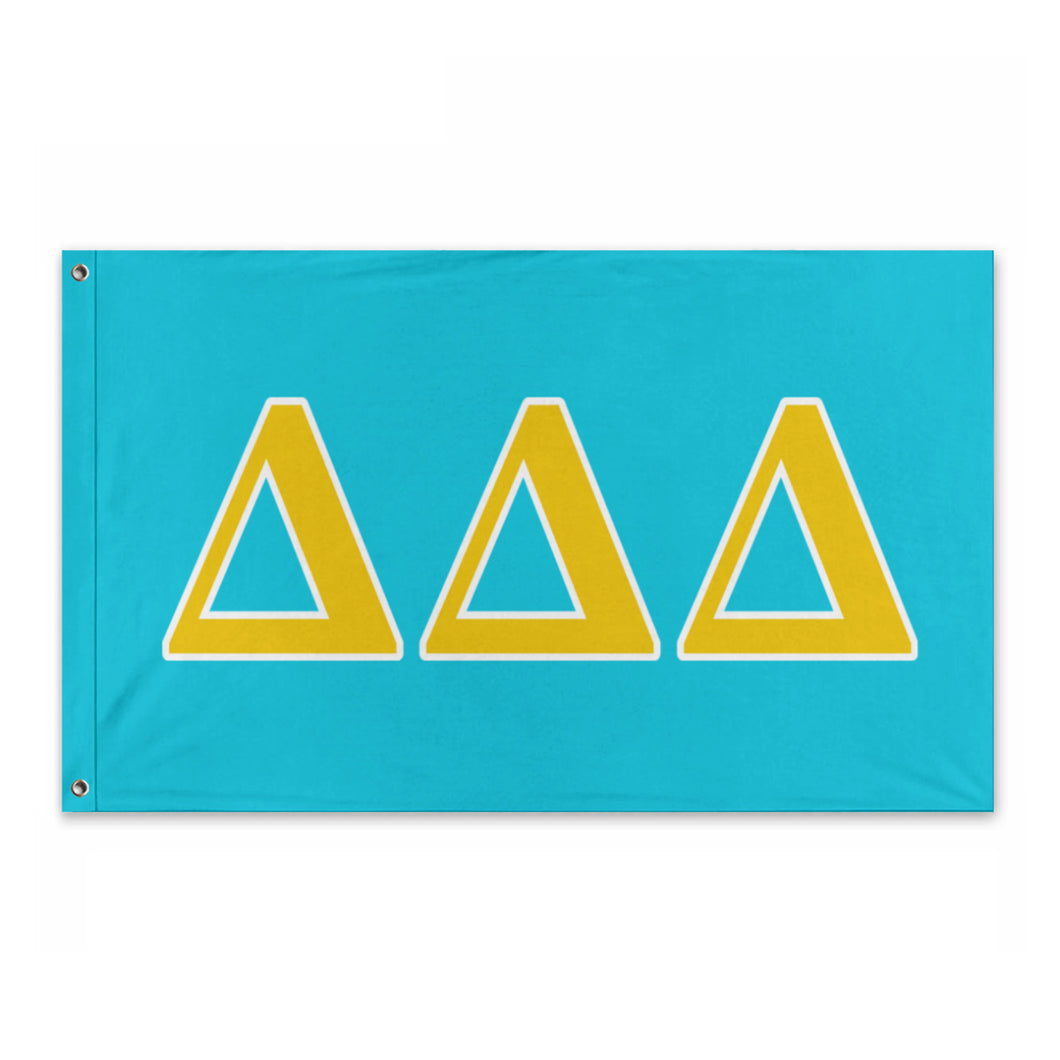 Delta Delta Delta Wide Greek Block Flag - Bright Blue, Gold & White