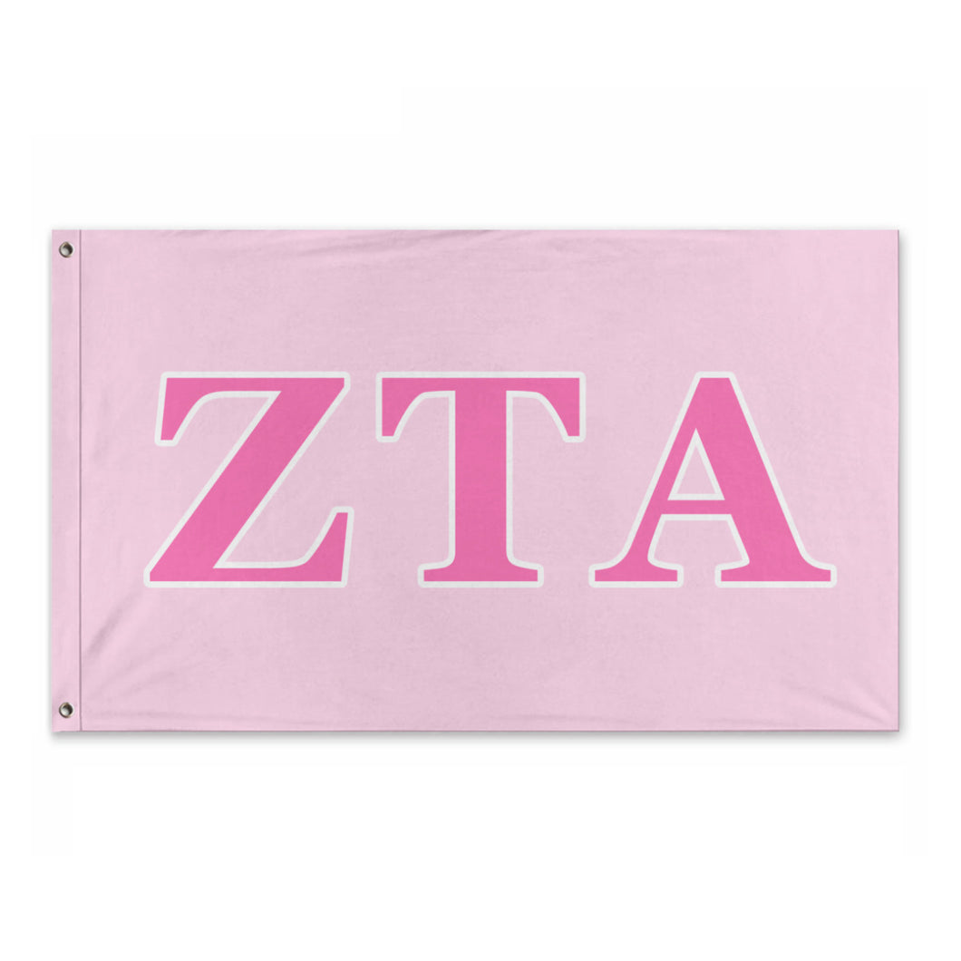 Zeta Tau Alpha Wide Block Greek Flag - Cosmo Pink, Cadillac Pink & White
