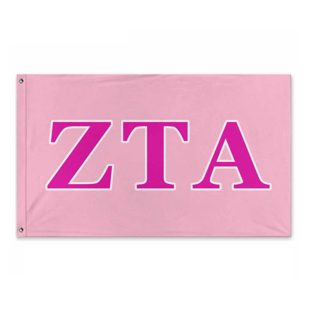 Zeta Tau Alpha Wide Greek Block Flag - Light Pink, Hot Pink & White