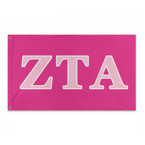Zeta Tau Alpha Wide Greek Block Flag - Bright Pink, Pink & White