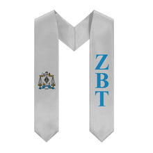 Load image into Gallery viewer, Zeta Beta Tau Graduation Stole With Crest - Silver &amp; Turquoise