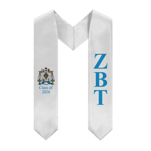 Load image into Gallery viewer, Zeta Beta Tau + Crest + Class of 2026 Graduation Stole - White &amp; Turquoise