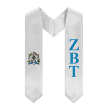 Load image into Gallery viewer, Zeta Beta Tau Graduation Stole With Crest - White &amp; Turquoise