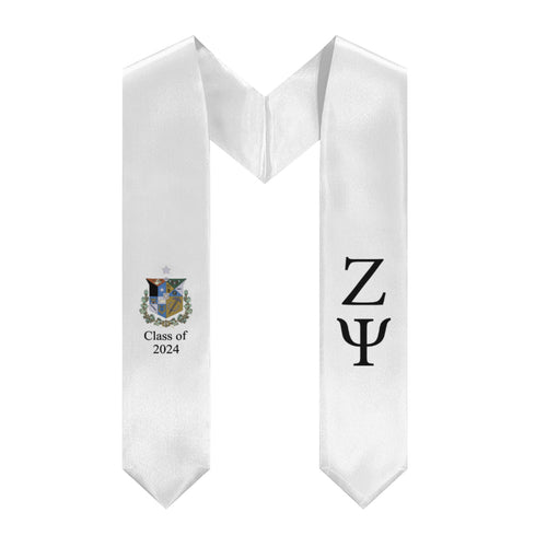 Zeta Psi + Crest + Class of 2024 Graduation Stole - White & Black