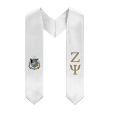 Load image into Gallery viewer, Zeta Psi Graduation Stole With Crest - White, Dark Gold &amp; Black