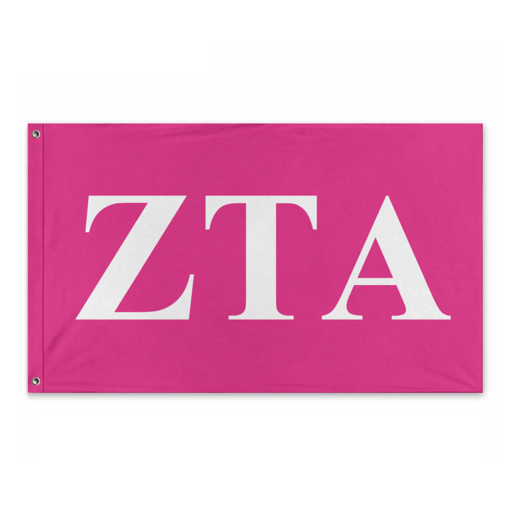 Zeta Tau Alpha Bold Greek Flag - Hot Pink & White