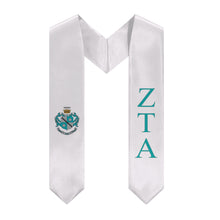 Load image into Gallery viewer, Zeta Tau Alpha Graduation Stole With Crest - White