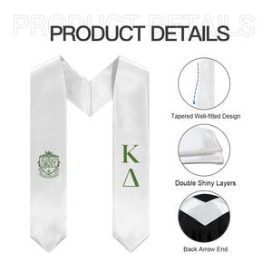 Kappa Delta Graduation Stole With Crest - White & Green