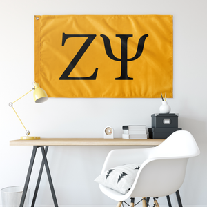 Zeta Psi Fraternity Letter Flag - Zeta Psi Gold & Pure Black