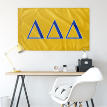 Load image into Gallery viewer, Delta Delta Delta Sorority Flag - Gold, Cerulean Blue &amp; White