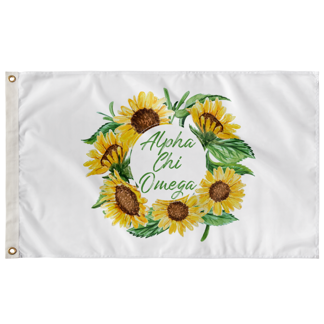 Alpha Chi Omega Sunflower Wreath Greek Flag