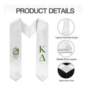 Kappa Delta + Crest + Class of 2024 Graduation Stole - White & Green