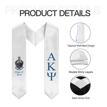 Load image into Gallery viewer, Alpha Kappa Psi + Coat Of Arms + Class of 2024 Graduation Stole - White, Blue &amp; Gold