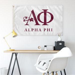 Alpha Phi Full Logo Sorority Flag - White & Bordeaux