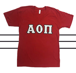 Alpha Omicron Pi Sorority V-neck Tee With Marble Grey Stitch Letters