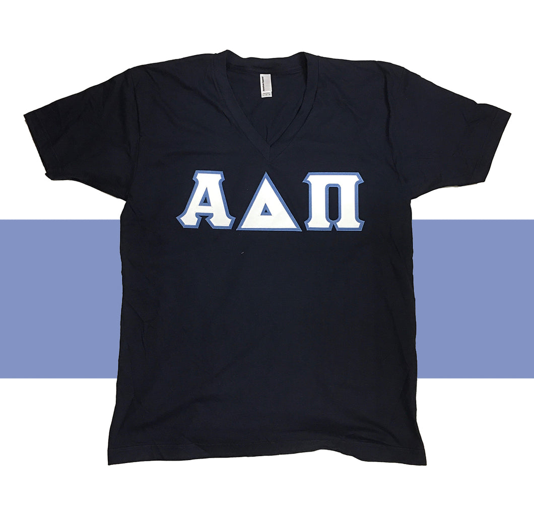 Alpha Delta Pi White & Columbia Blue Sorority Letter Shirt