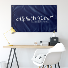 Load image into Gallery viewer, Alpha Xi Delta Sorority Flag - Logo Inspiration Blue White