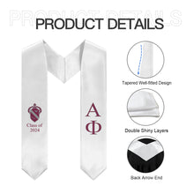 Load image into Gallery viewer, Alpha Phi + Crest + Class of 2024 Graduation Stole - White, Bordeaux &amp; Silver