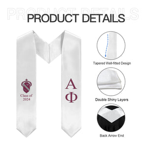 Alpha Phi + Crest + Class of 2024 Graduation Stole - White, Bordeaux & Silver