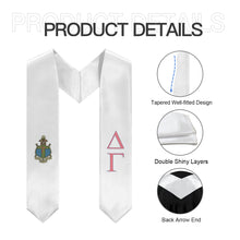 Load image into Gallery viewer, Delta Gamma Graduation Stole With Crest - White, Dusty Pink &amp; Dusty Blue