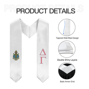 Delta Gamma Graduation Stole With Crest - White, Dusty Pink & Dusty Blue