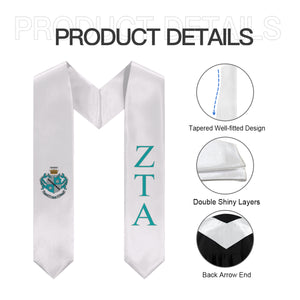 Zeta Tau Alpha Graduation Stole With Crest - White