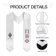 Load image into Gallery viewer, Pi Beta Phi + Crest + Class of 2024 Graduation Stole - White, Wine &amp; Blue