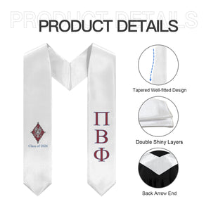 Pi Beta Phi + Crest + Class of 2024 Graduation Stole - White, Wine & Blue