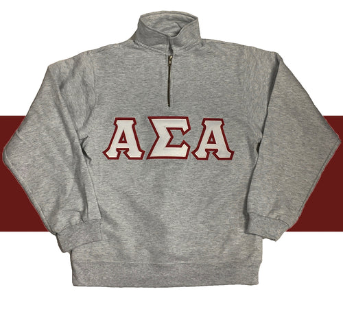 Alpha Sigma Alpha Quarter Zip Sorority Sweatshirt With White & Red Stitch Letters