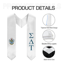 Load image into Gallery viewer, Sigma Delta Tau Graduation Stole With Crest - White