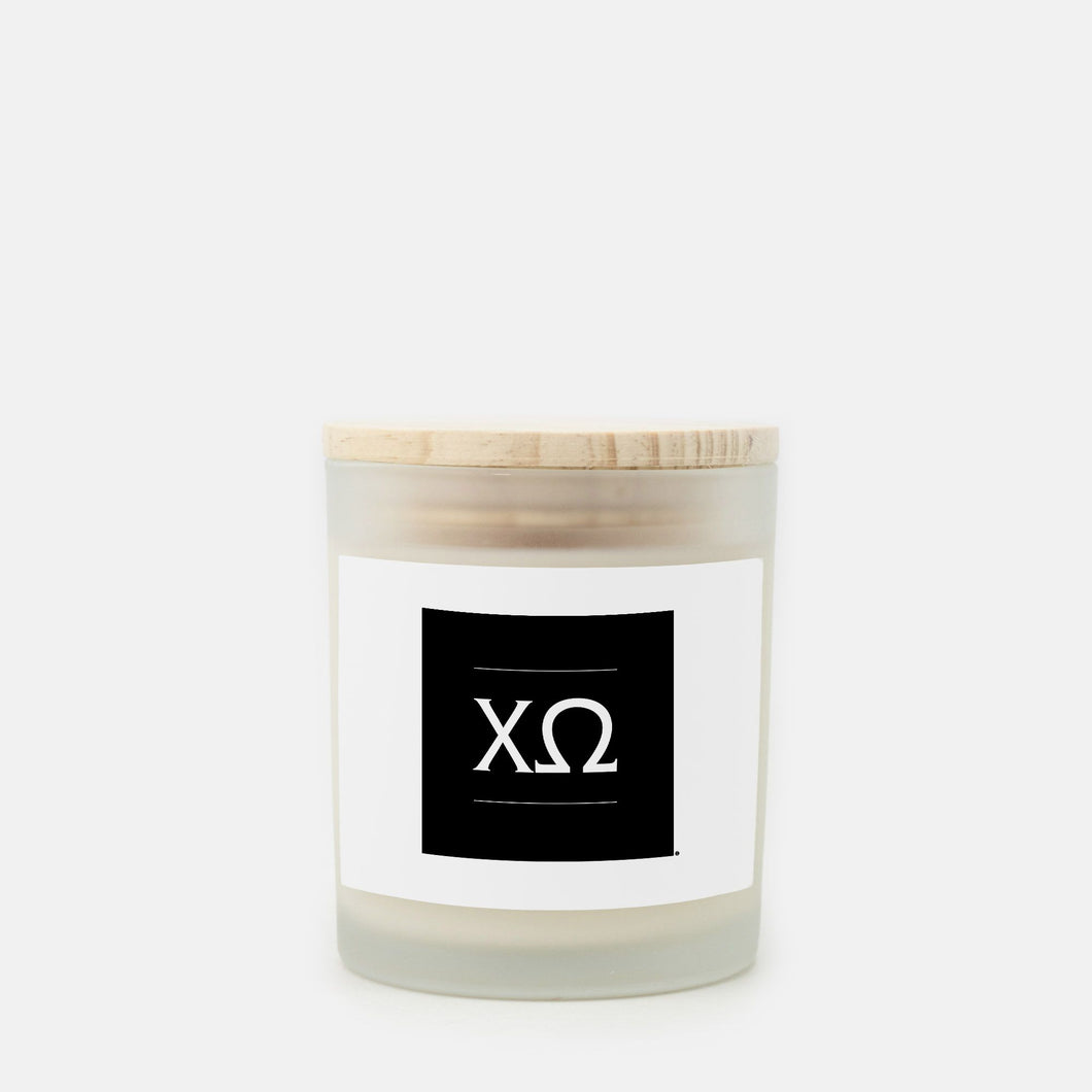 Chi Omega Sorority Letters Frosted Glass Scented Candle