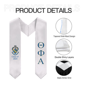 Theta Phi Alpha + Crest + Class of 2024 Graduation Stole - White, Navy & Goldenrod