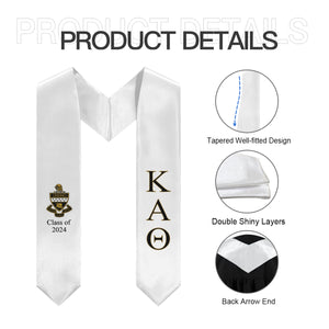 Kappa Alpha Theta + Crest + Class of 2024 Graduation Stole - White, Black & Theta Gold - 2