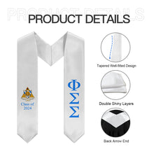 Load image into Gallery viewer, Phi Sigma Sigma + Crest + Class of 2024 Graduation Stole - White &amp; Bright Blue